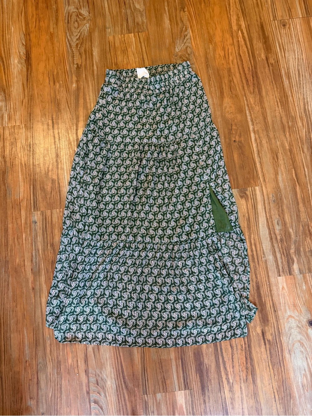Forest Green Printed Maxi Skirt with Side Slit